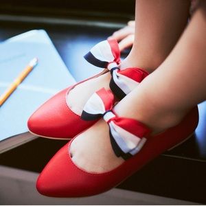 JANIE and JACK Girls STRIPED BOW FLAT Mary JaneShoes Red Size 12